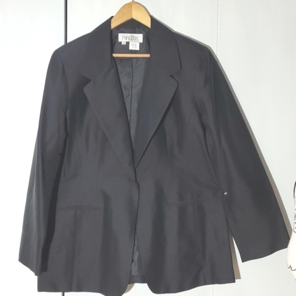 Papillon| Black Sport Coat Blazer 100% Silk Formal Careerwear Evening Sz.18